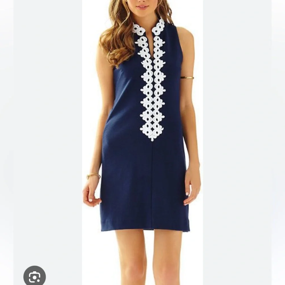 NEW Lilly Pulitzer Callista Navy Dress White Trim Size M - Picture 1 of 10